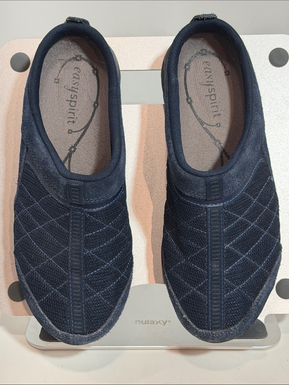 Easy Spirit Traveltime Navy Blue Suede Quilted Mule Clogs Slip On Sneaker
